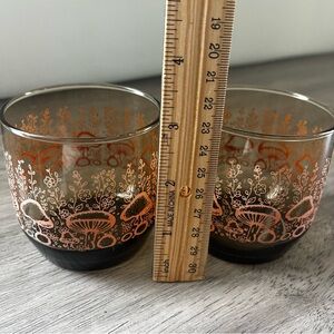 Mushroom Garden Anchor Hocking Lowball Glasses Orange Smoke Set of 2
